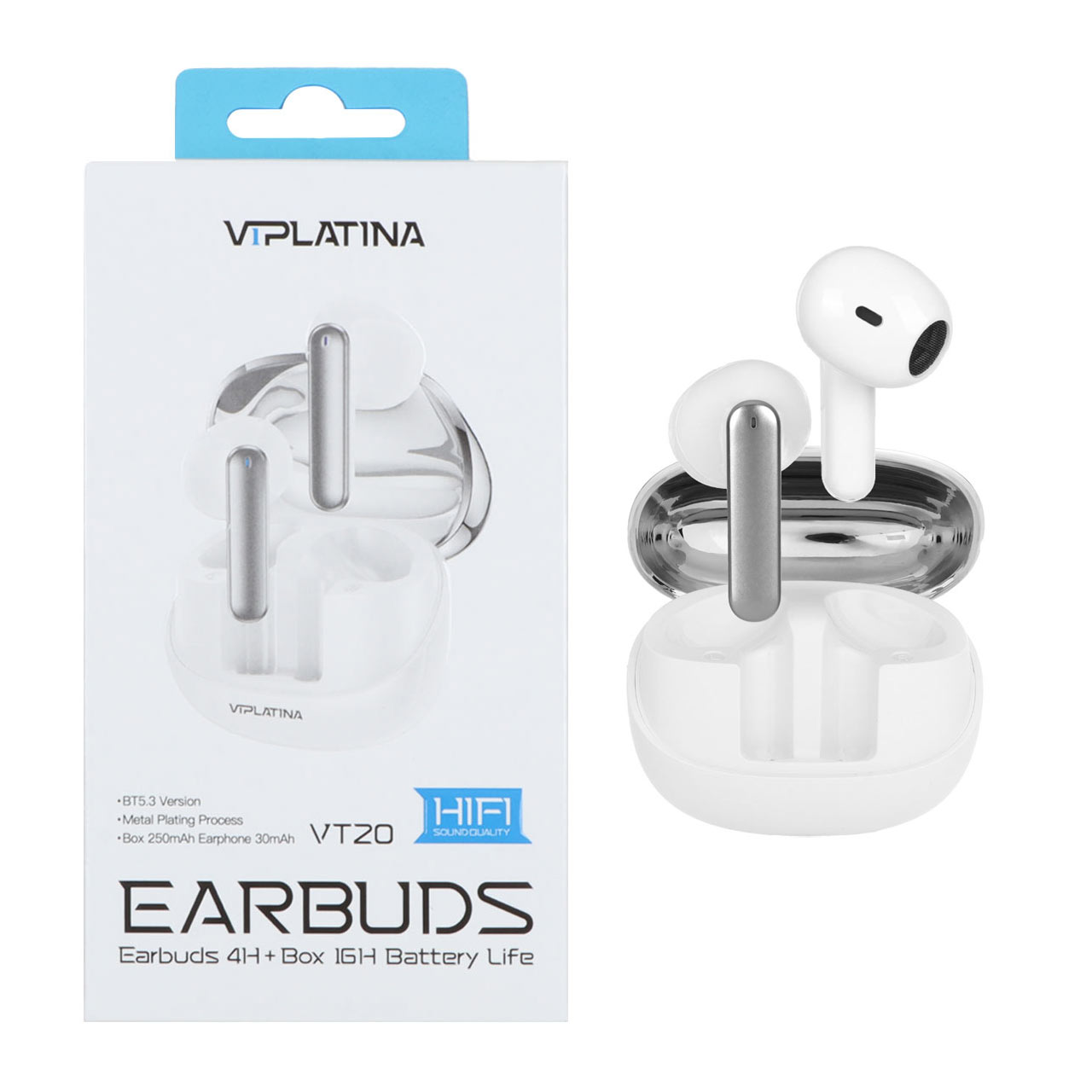 ایرفون بی سیم VIPLATINA مدل VT20 - سفید (گارانتی 18 ماه تعویض نیکان همراه)